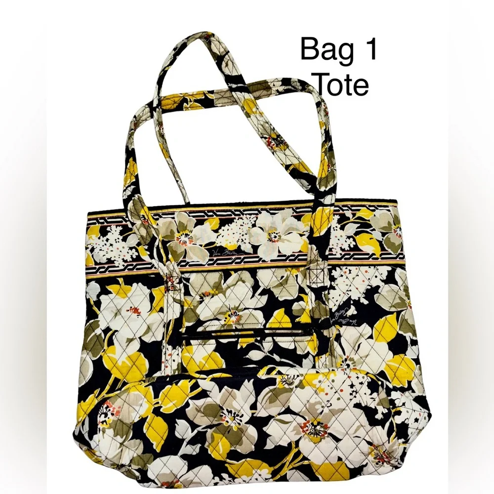 Vera Bradley 4-Piece Set Tote Shoulder Bags Crossbody Floral Yellow - Picture 3 of 13